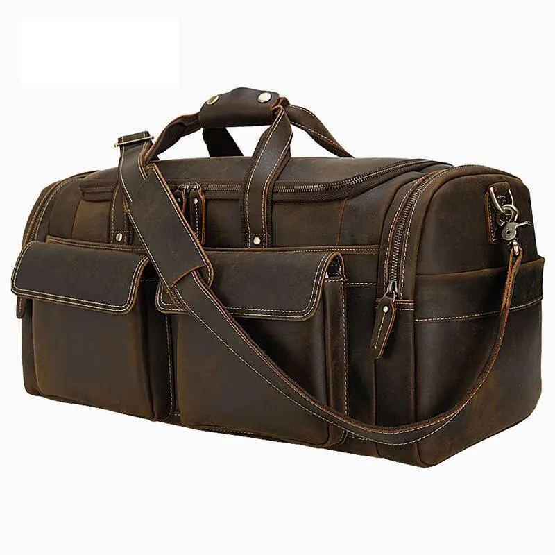 Brown Weekender Travel Bag Genuine Leather Vintage Style