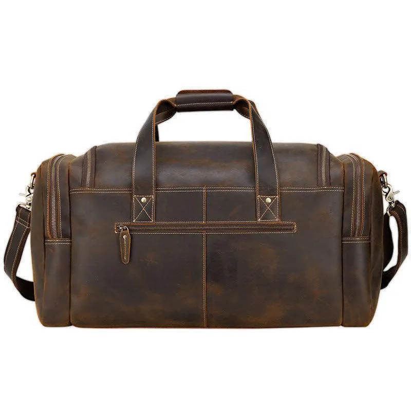 Brown Weekender Travel Bag Genuine Leather Vintage Style