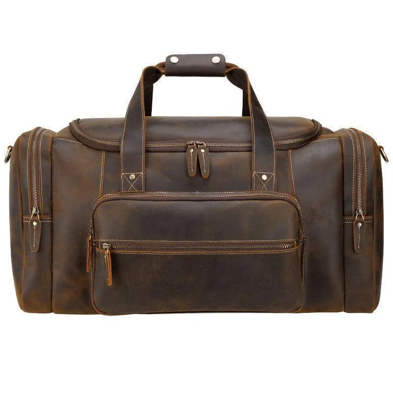 Brown Weekender Travel Bag Genuine Leather Vintage Style