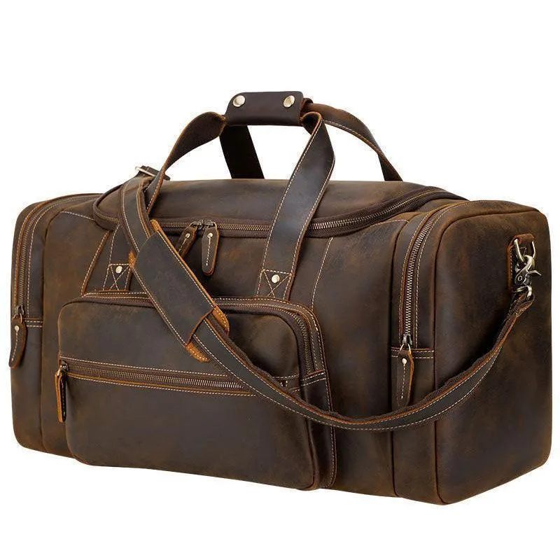 Brown Weekender Travel Bag Genuine Leather Vintage Style