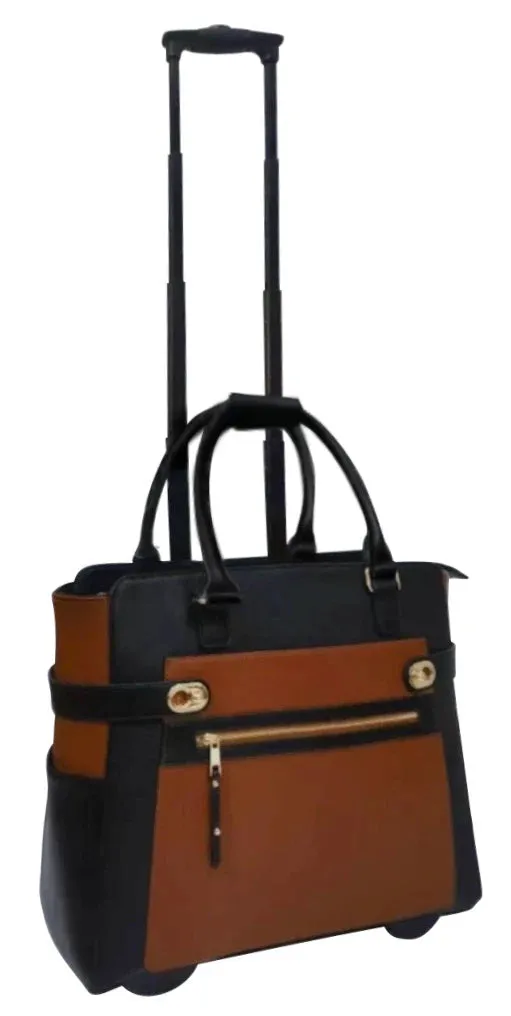 Cabrelli Black Strap Betty Carry on Roller briefcase Black/Cognac