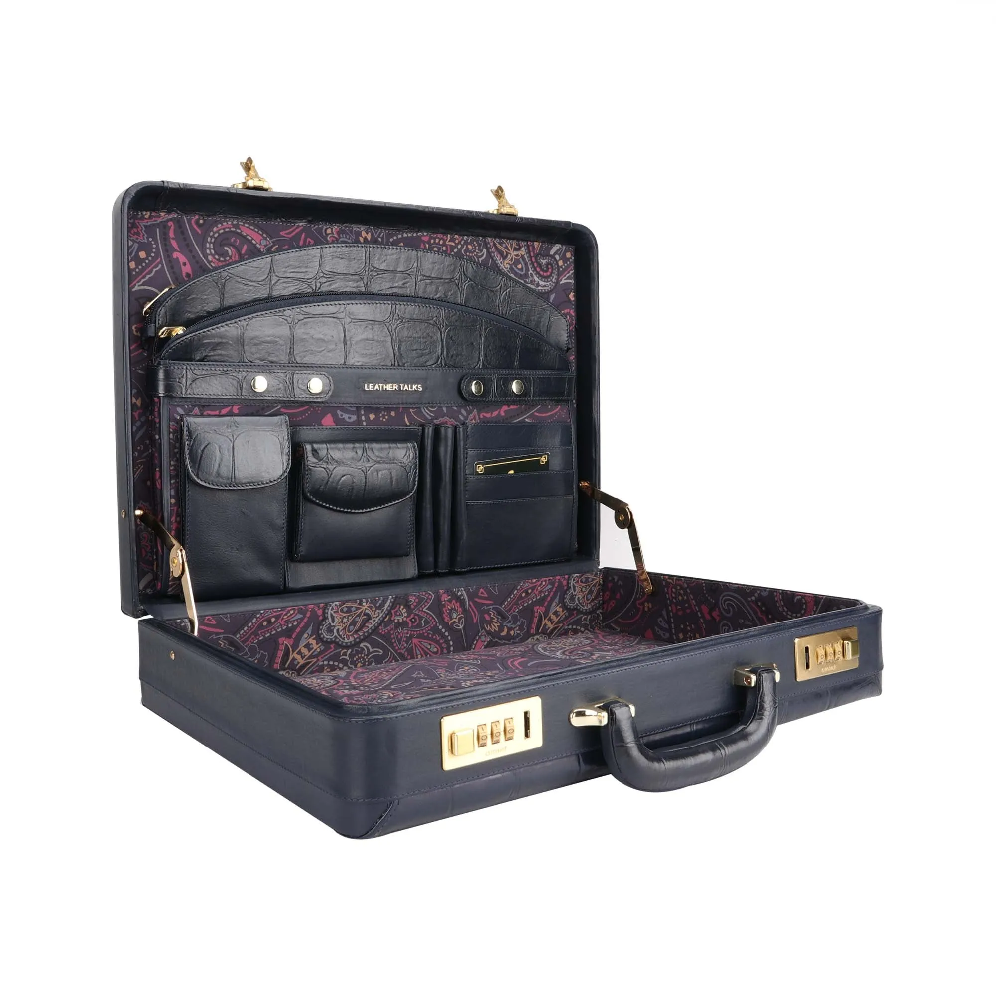 Great Dane Ruvido Double Lock- Genuine Leather Attaché | Briefcase | Advocate Briefcase | Security Briefcase | Color: Blue