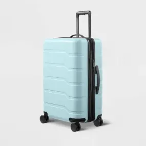 Hardside Medium Checked Suitcase Muddy Aqua - Open