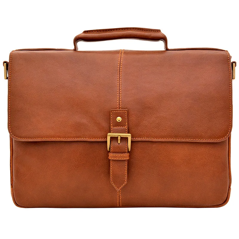 Hidesign Charles Leather 15" Laptop Compatible Briefcase Work Bag Tan