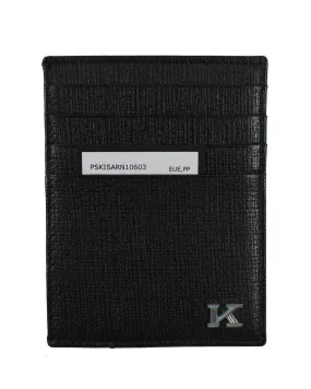 Kiton Men Credit Card Holder - Black Grain Leather Wallet