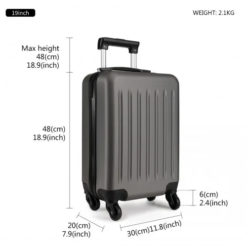 Kono 19 Inch Grey ABS Hard Shell Carry On Luggage | Lightweight & Durable Travel Suitcase