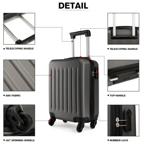 Kono 19 Inch Grey ABS Hard Shell Carry On Luggage | Lightweight & Durable Travel Suitcase