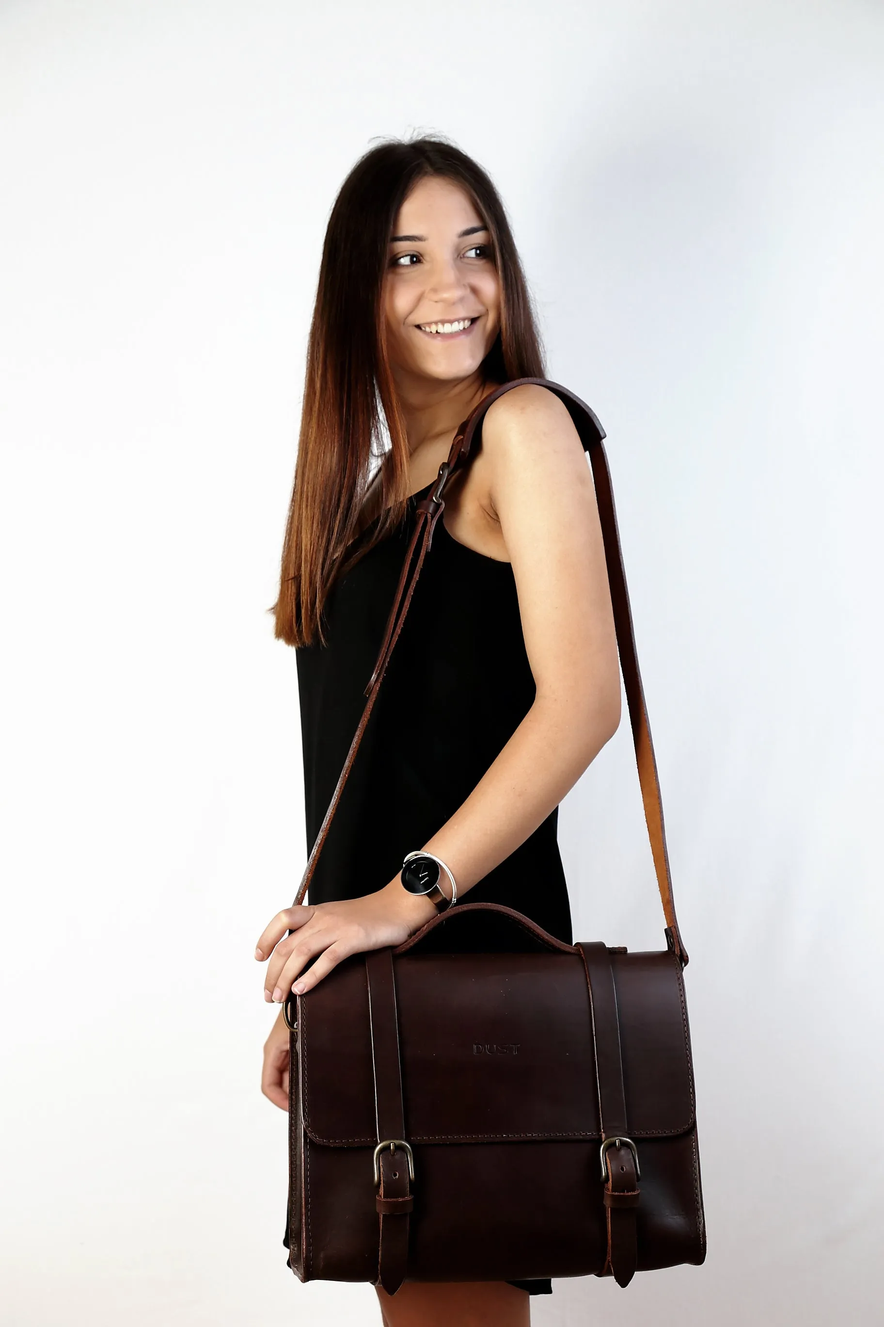 Leather Briefcase in Cuoio Dark Brown Mod 125