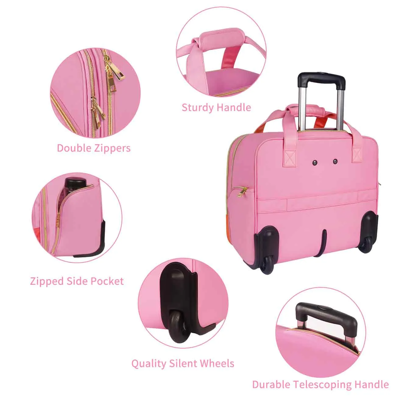 Matein Pink Rolling Briefcase for Women