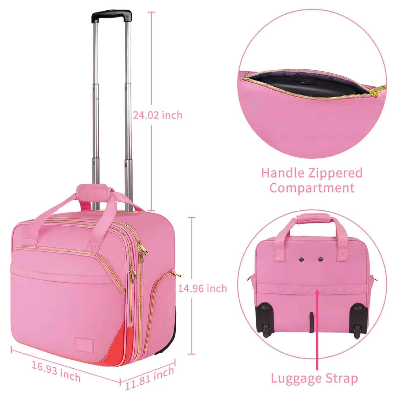 Matein Pink Rolling Briefcase for Women