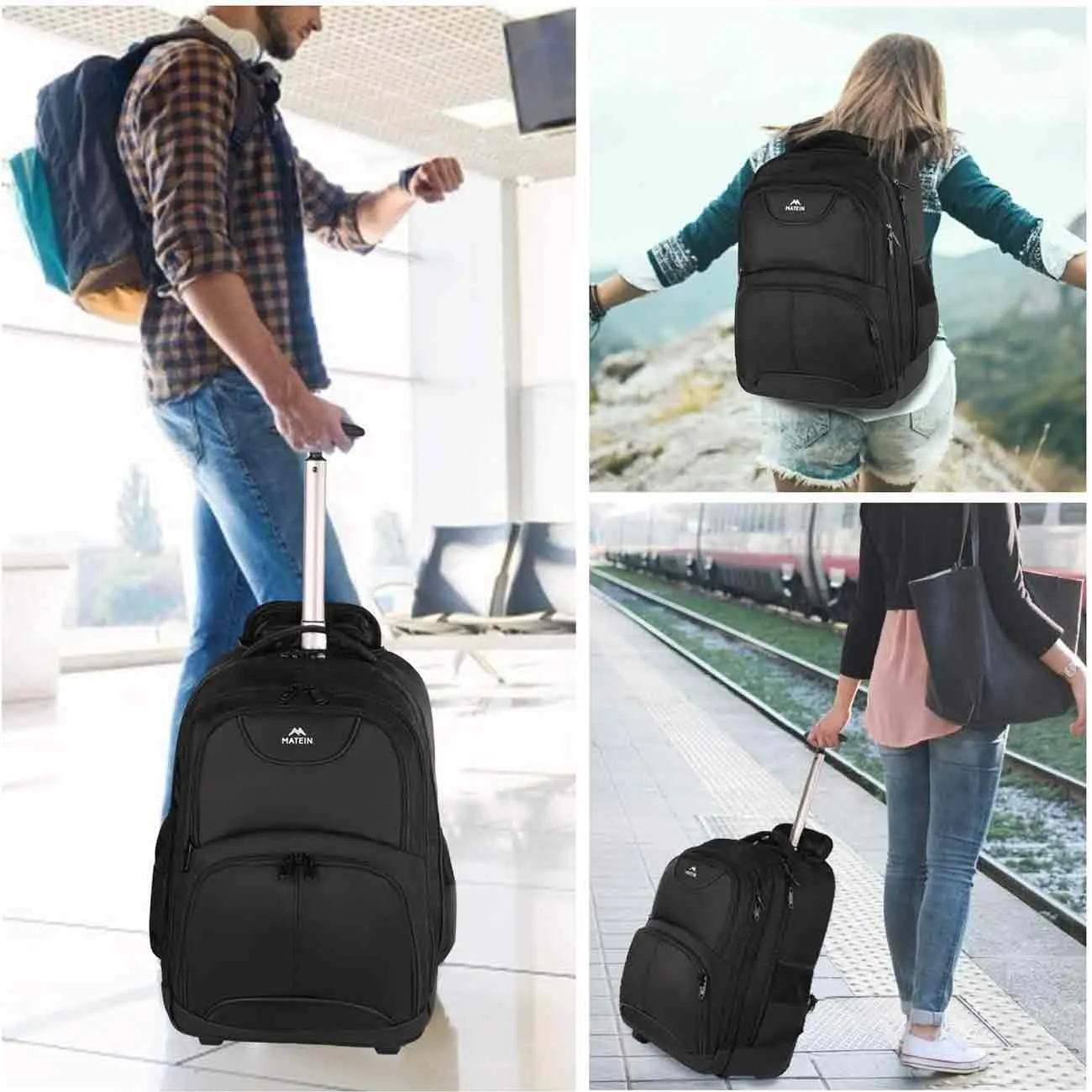 Matein Wheeled Rolling Backpack