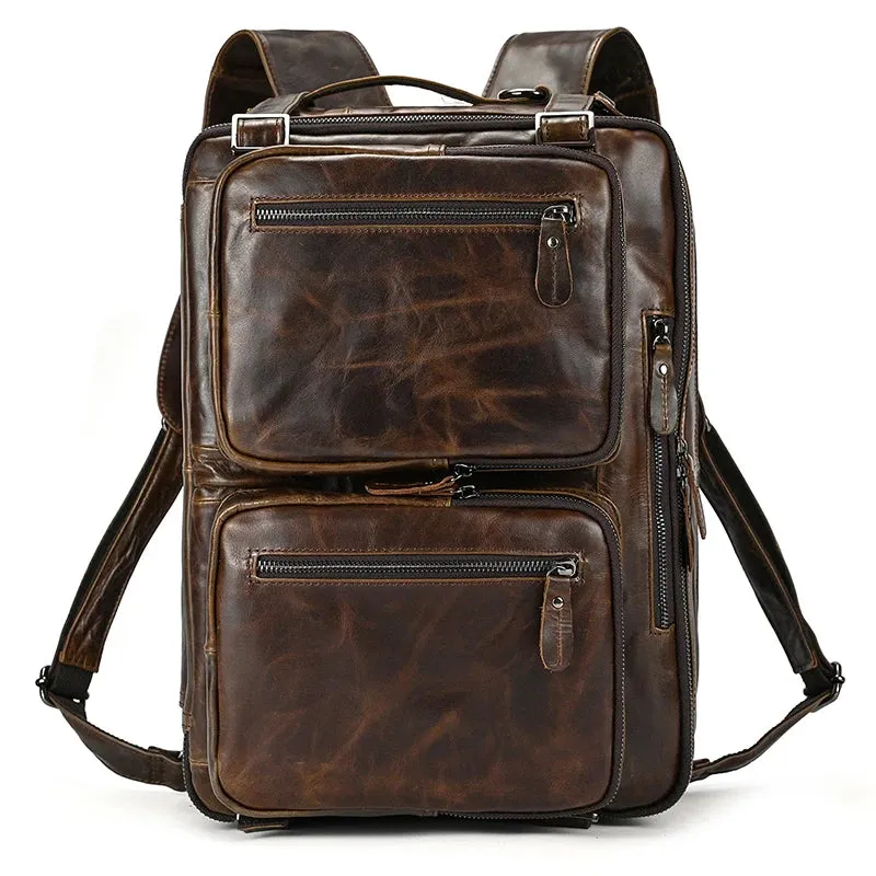 Mens Genuine Leather 3-in-1 Backpack-Briefcase-Shoulder Bag