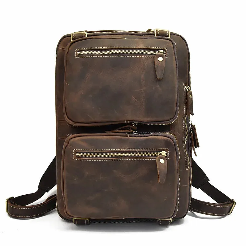 Mens Genuine Leather 3-in-1 Backpack-Briefcase-Shoulder Bag