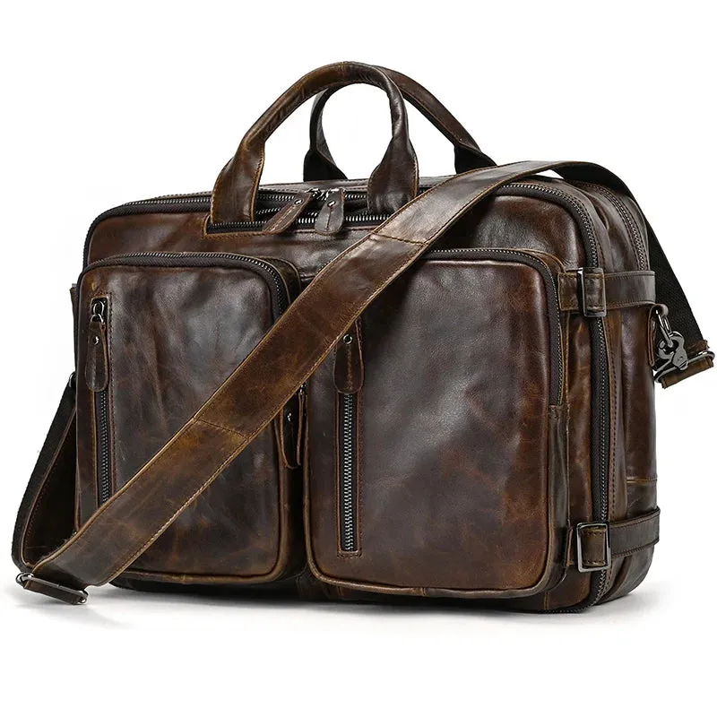 Mens Genuine Leather 3-in-1 Backpack-Briefcase-Shoulder Bag