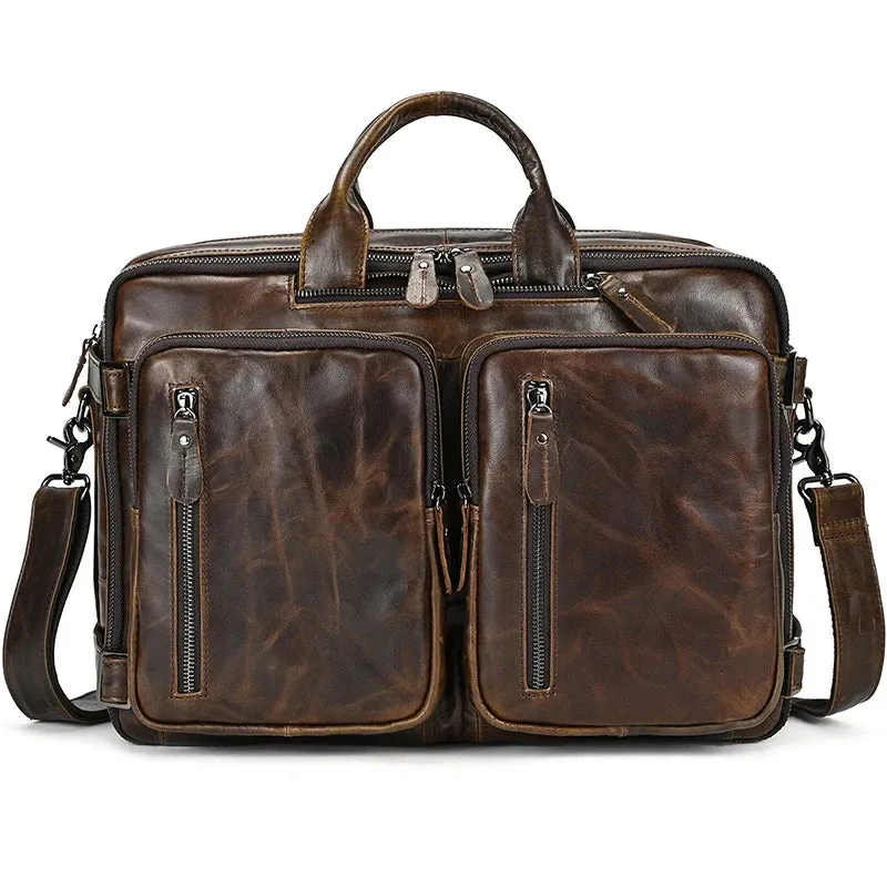 Mens Genuine Leather 3-in-1 Backpack-Briefcase-Shoulder Bag