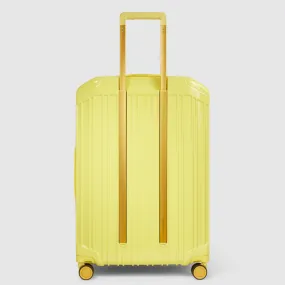 Piquadro Pq-Light Large Size Expandable Trolley With 4 Wheels In Polycarbonate Yellow