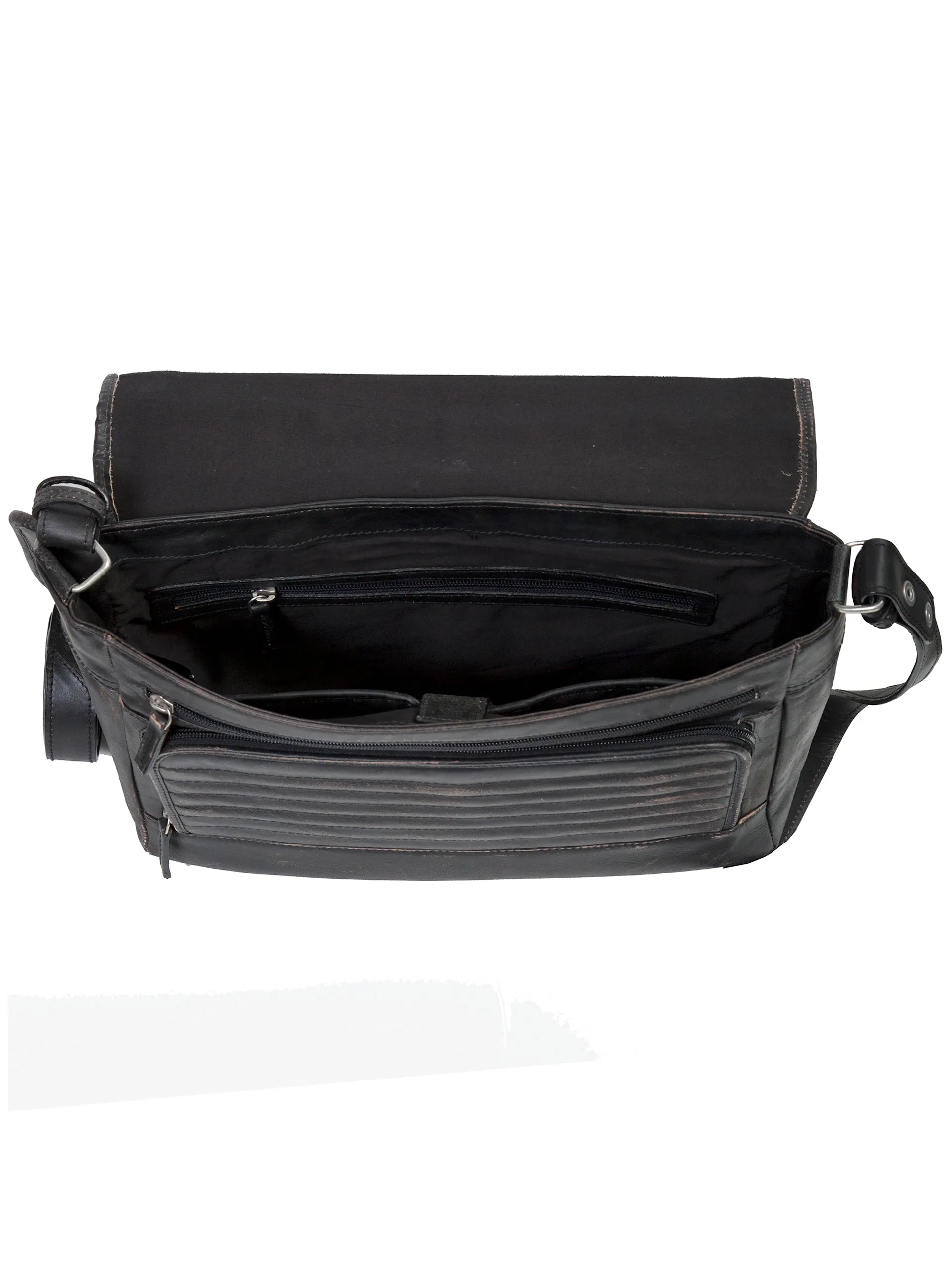 Scully Sanded Calf Leather Crossbody Messenger Brief Black