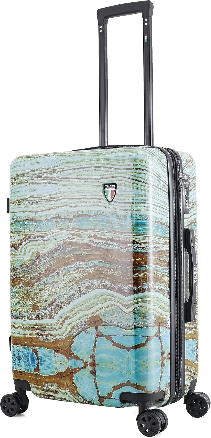 TUCCI Emerald Marble 24” Medium Hardside Checked Suitcase