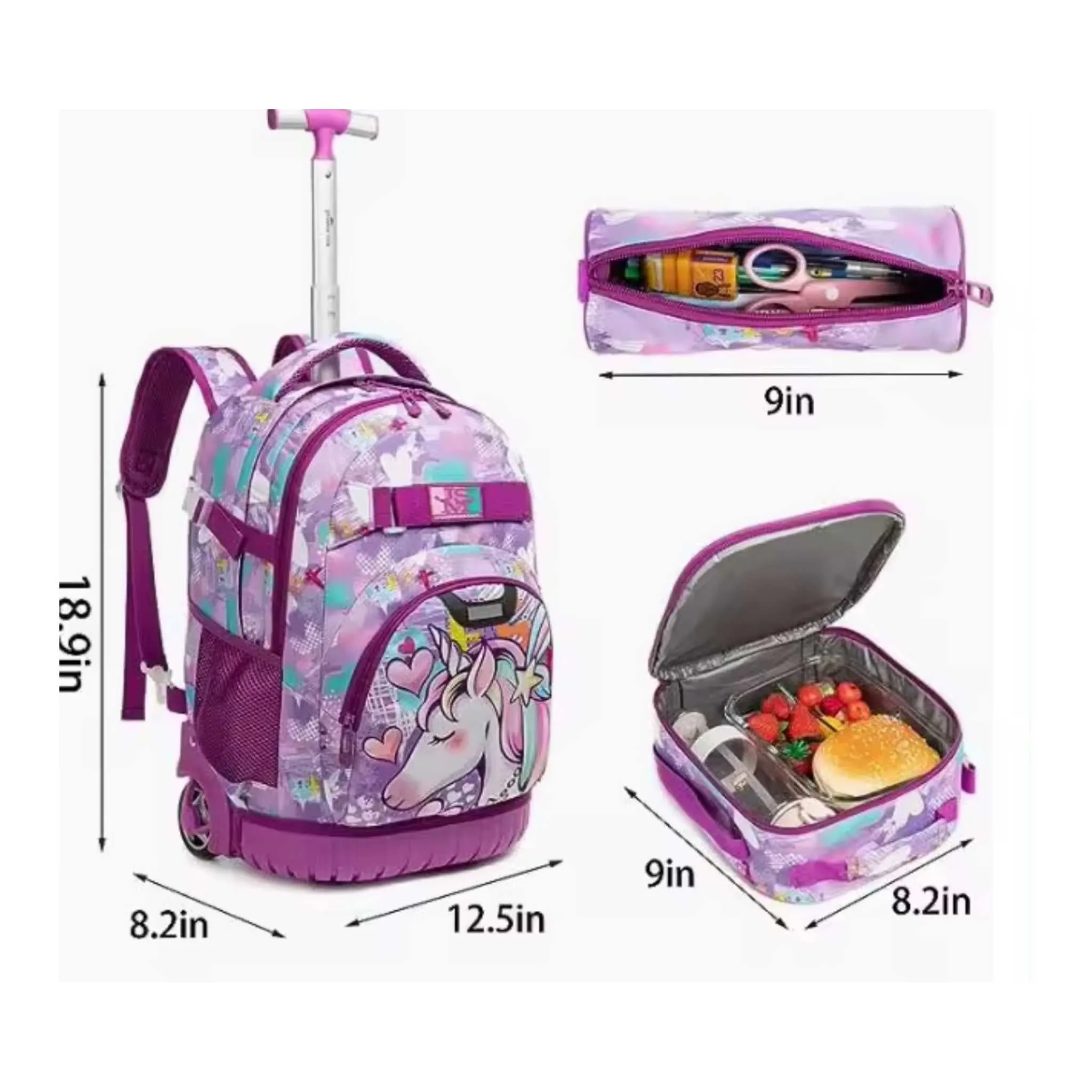 Unicorn 3-Piece Backpack Trolley Set